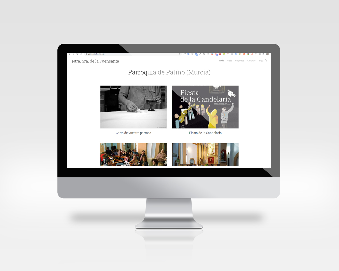 pantalla de monitor con la web de la Parroquia de patiño